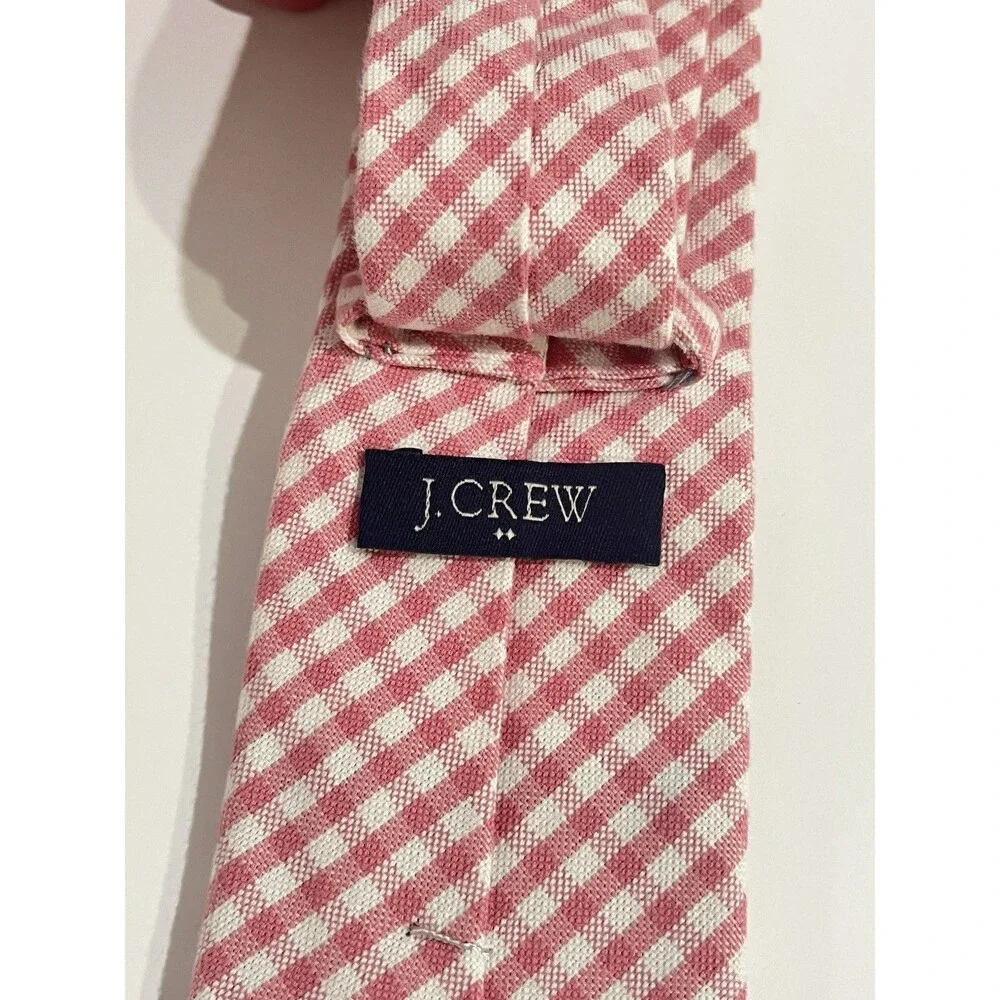 J.CREW 100% Cotton Tie Pink White Plaid Necktie NEW 2.5” X 57”